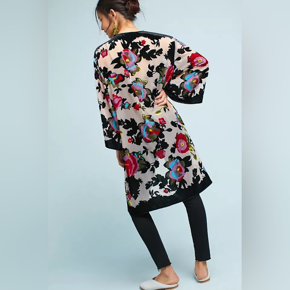 Anthropologie Payton Kimono Floral Velvet Burnout OS - Picture 2 of 3